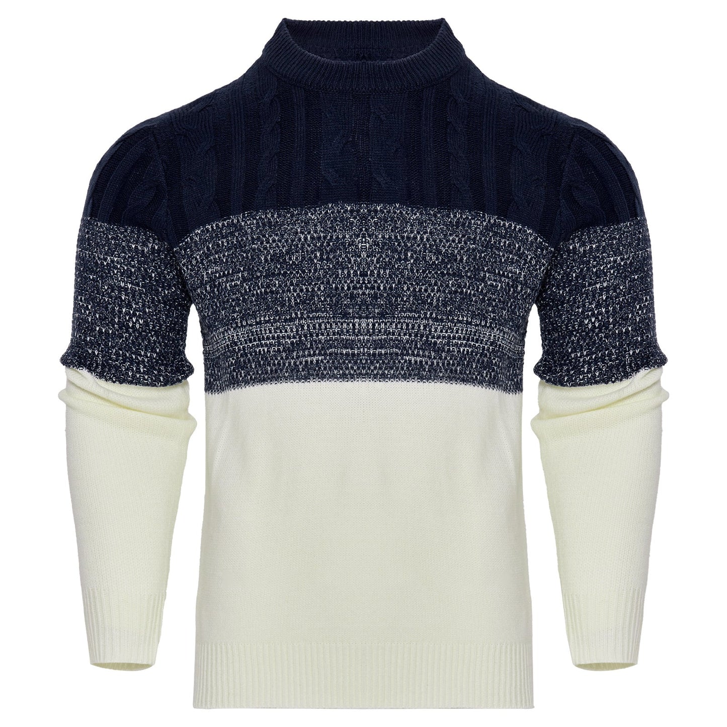 Callum – Casual Color Block Long Sleeve Sweater with Cable Knit