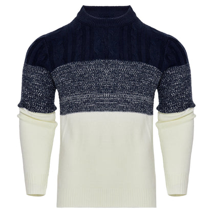 Callum – Casual Color Block Long Sleeve Sweater with Cable Knit