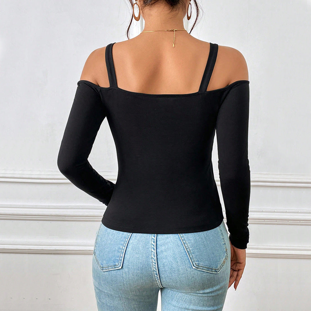 Samantha – Simple Strap Top with Metal Hooks and Long Sleeves
