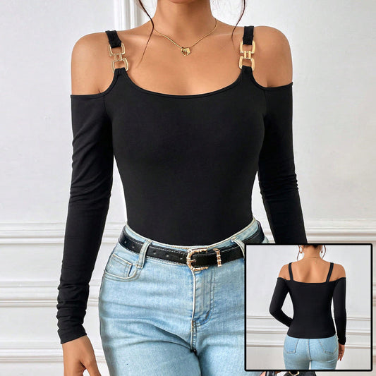 Samantha – Simple Strap Top with Metal Hooks and Long Sleeves
