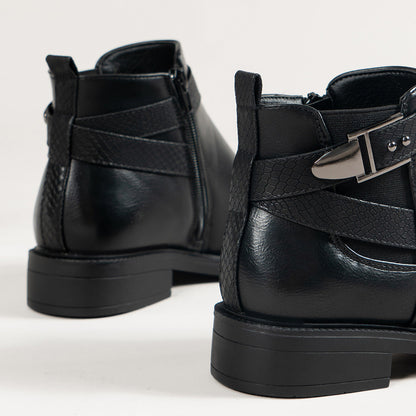 Vanessa – Black Women's Chelsea Boots with Side Zipper and Buckle