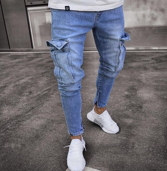 Ron – Men's Cargo Jeans with Distressed Denim