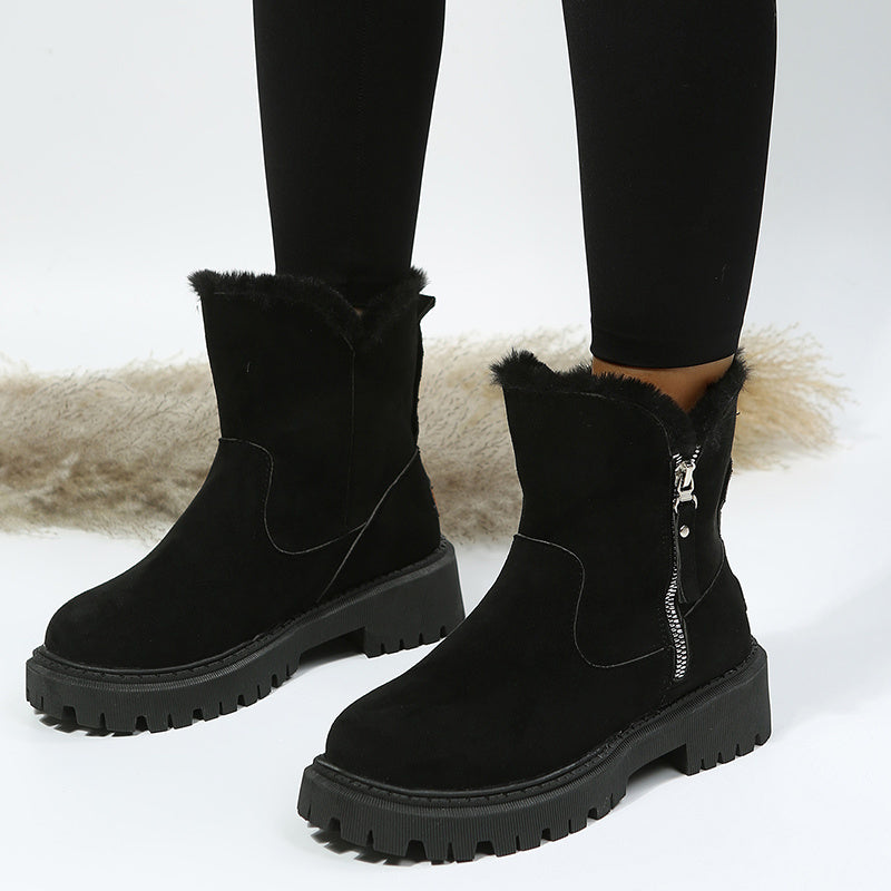 Leah – Thick Plush Snow Boots in Premium Vegan Suede with Non-Slip Sole
