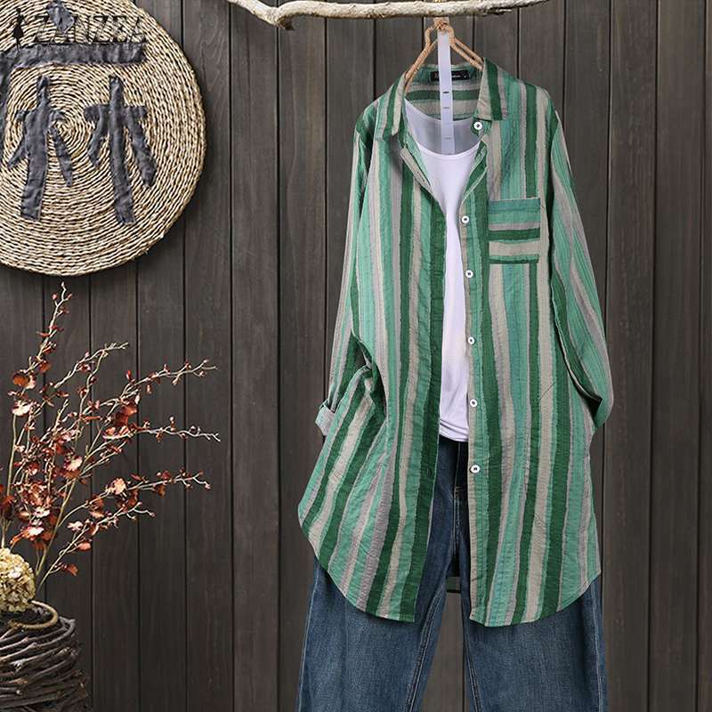 Ruth – Relaxed Blouse with Striped Lapel Collar for Women in Fall