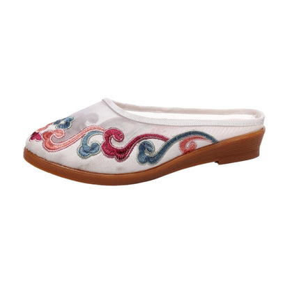 Michelle – Embroidered Cotton Mules in Retro Style