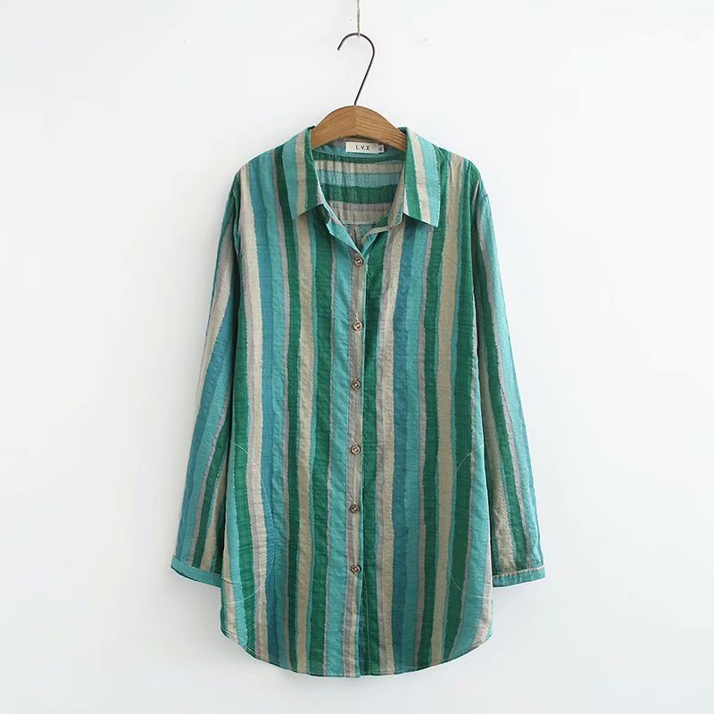 Ruth – Relaxed Blouse with Striped Lapel Collar for Women in Fall