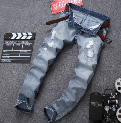 Damian – Slim Fit Men's Jeans with Rips in Light Blue
