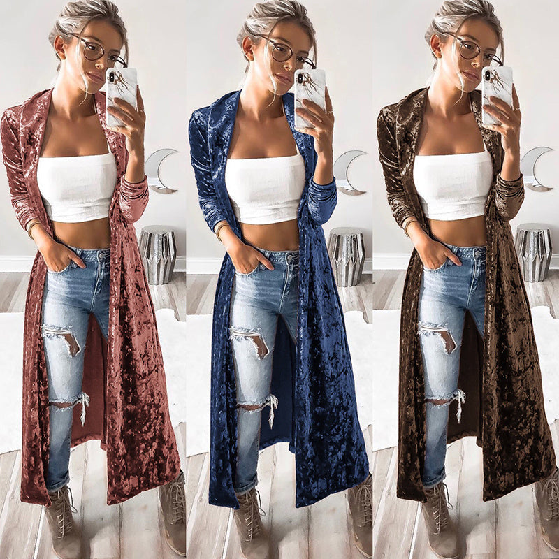 Lydia – Long Velvet Women's Coat for Autumn