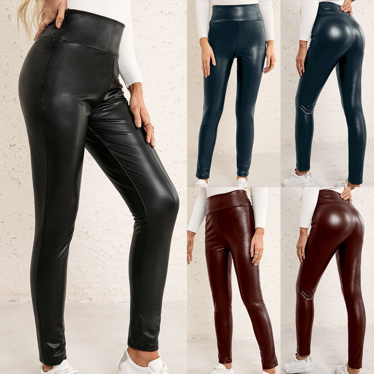 Laura – High-Waisted Stretch Slim Skinny Pants in Vegan Leather
