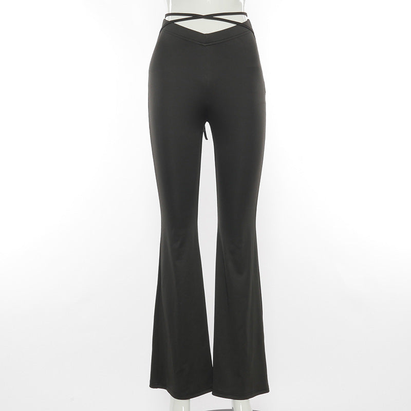 Kathryn – V-Shaped Cropped Flared Track Pants with Cross Straps
