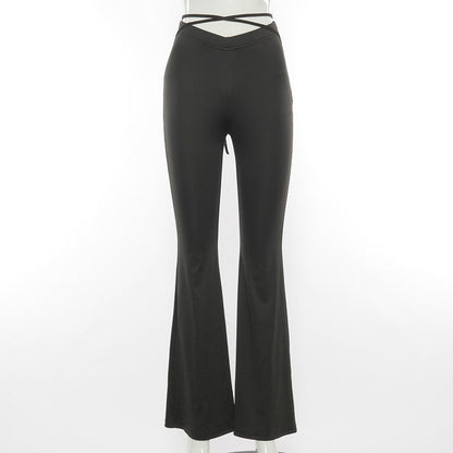 Kathryn – V-Shaped Cropped Flared Track Pants with Cross Straps