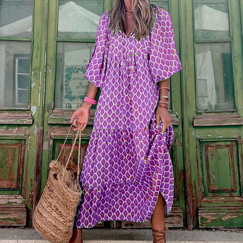 Emily – Elegant Boho Dress with Vintage Print