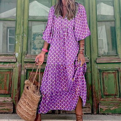 Emily – Elegant Boho Dress with Vintage Print