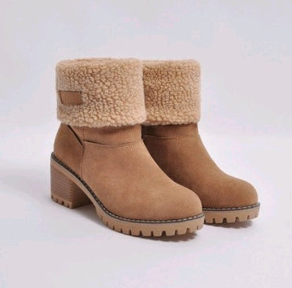 Brenda – Mid-High Thick Heel Boots in Premium Vegan Suede