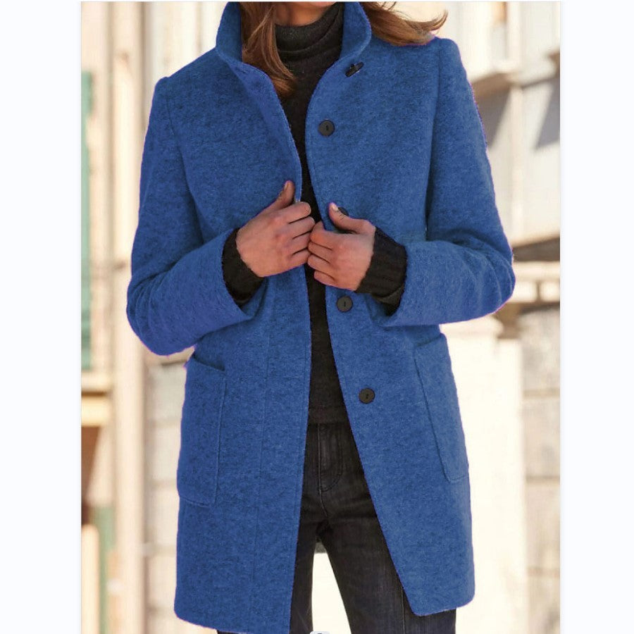 Charlotte – Women's Wool Coat with Stand Collar and Pockets