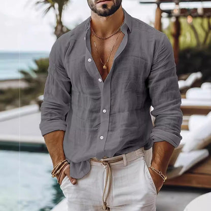 Henry – Cotton-Linen Shirt with Solid Color and Long Sleeves