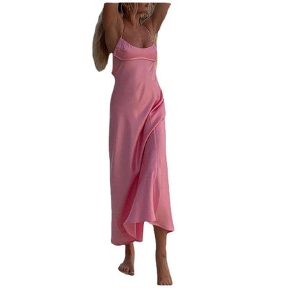 Claire – Elegant Satin Maxi Dress with Slim Straps