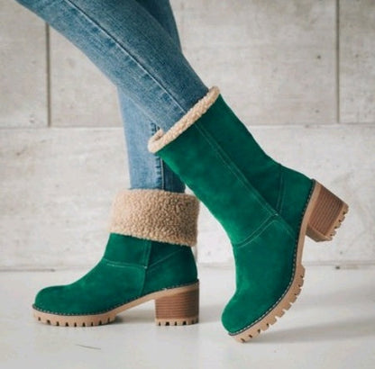 Brenda – Mid-High Thick Heel Boots in Premium Vegan Suede