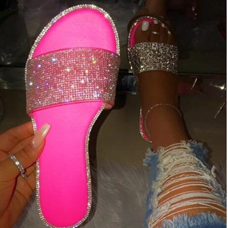 Denise – Large Rhinestone Sandals and Slides for Women with Low Heel