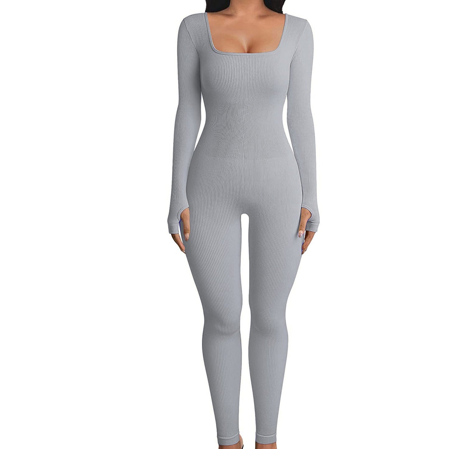 Shannon – Stylish Sports Jumpsuit with Long Sleeves and Square Neck