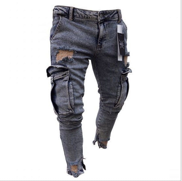 Ron – Men's Cargo Jeans with Distressed Denim