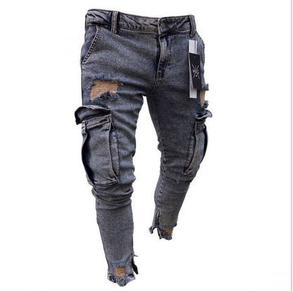 Ron – Men's Cargo Jeans with Distressed Denim