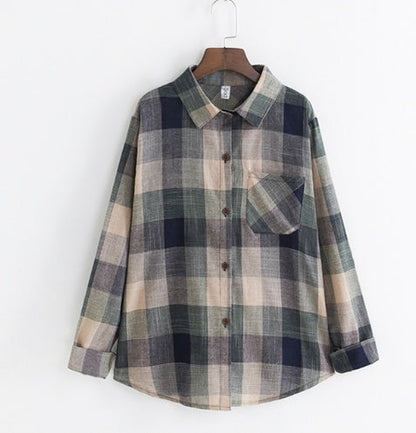 Natasha – Long Sleeve Cotton Blouse with Check Pattern