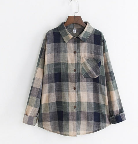 Natasha – Long Sleeve Cotton Blouse with Check Pattern