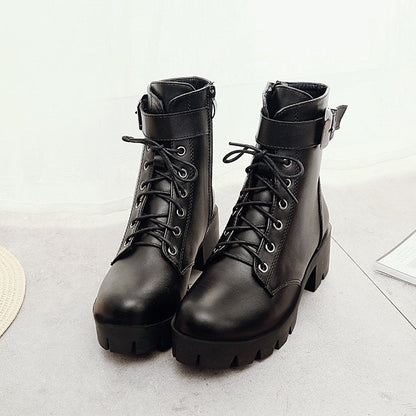 Jacqueline – Lace-Up Boots with Buckle and Thick Sole