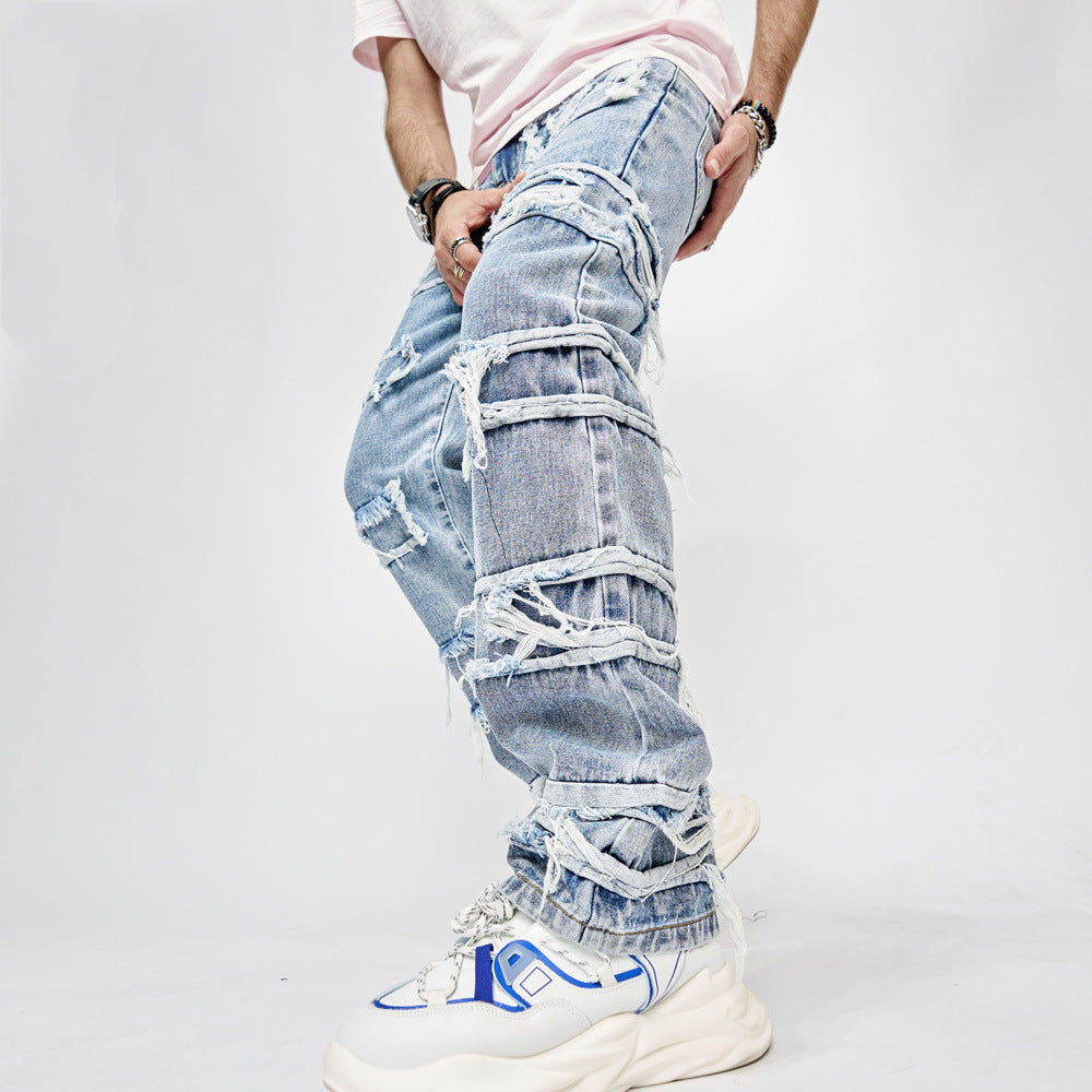 Anton – Stylish Men's Hip-Hop Jeans with Patchwork and Straight Cut