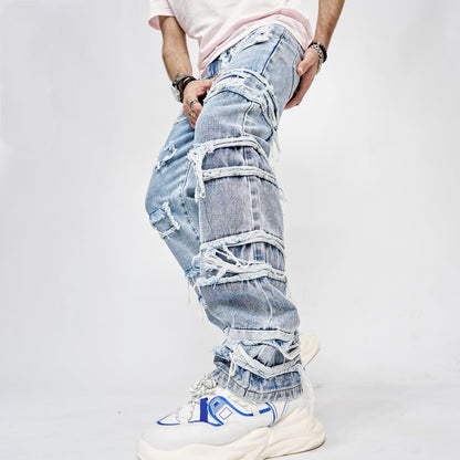 Anton – Stylish Men's Hip-Hop Jeans with Patchwork and Straight Cut
