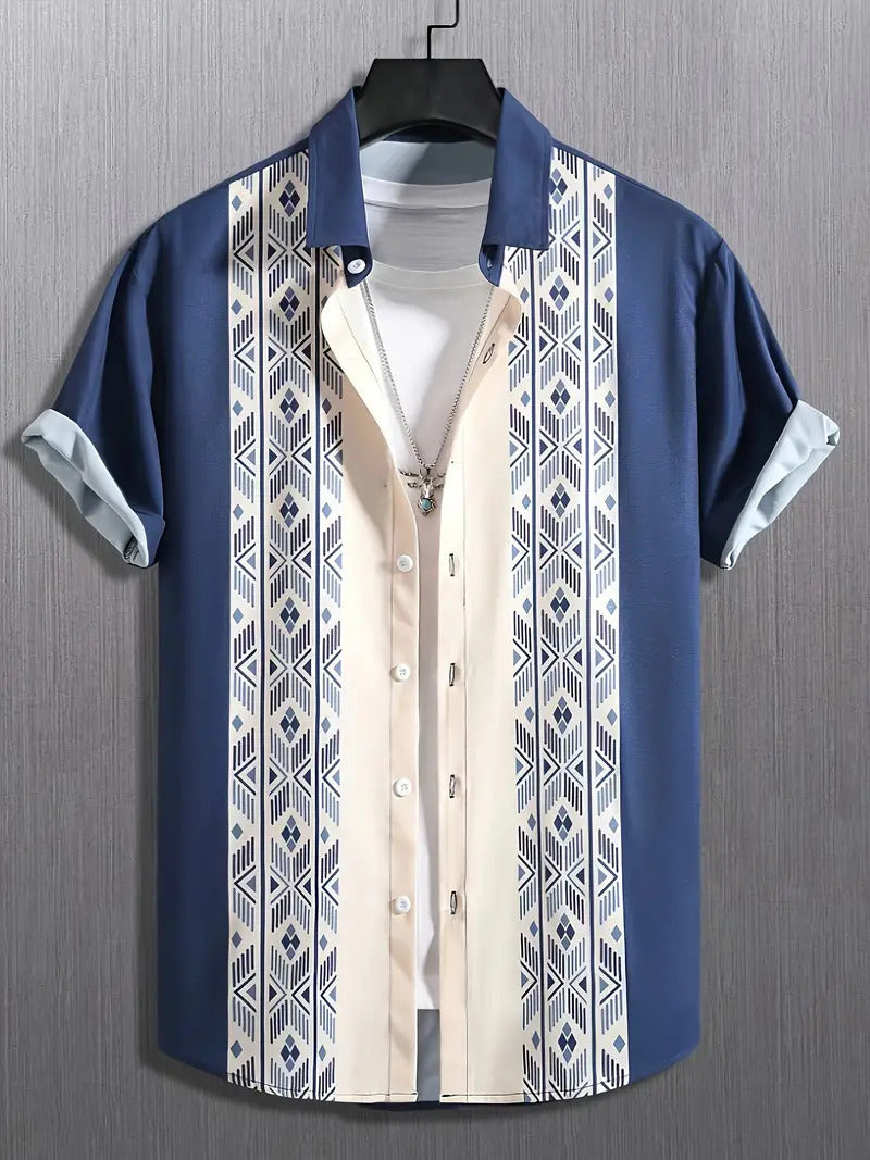 Alex – Casual Geometric Short Sleeve Shirt for Men