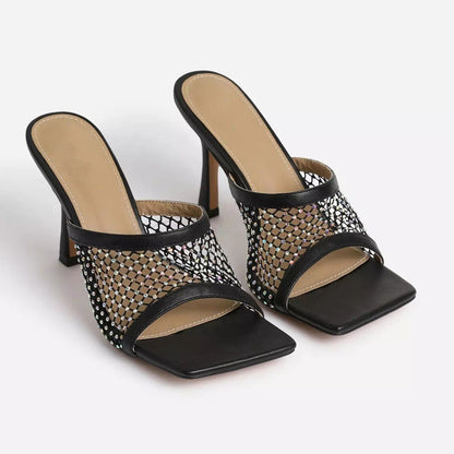 Melissa – Mesh High Heels with Rhinestones