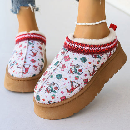 Tanya – Cartoon Christmas Print Ankle Boots with Plush Lining