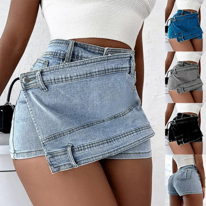 Shirley – Y2K Street Vintage Denim Shorts with Asymmetric Hem