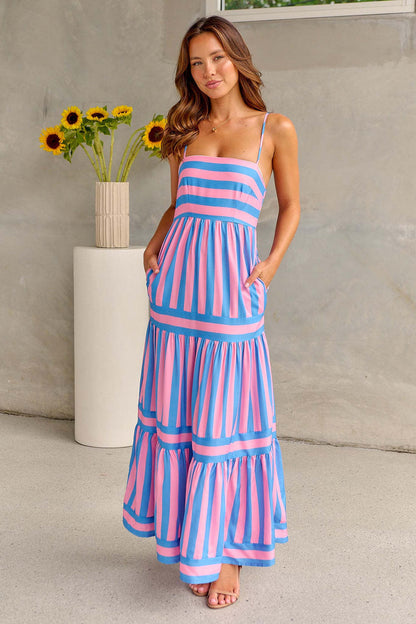 Vanessa – Striped Maxi Dress with Straps and Pockets for Beach Holidays