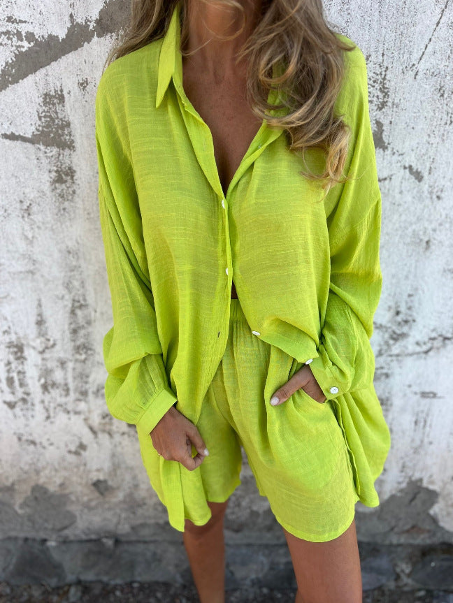 Grace – Casual Women's Suit with Long Sleeve Shirt and Elastic Shorts