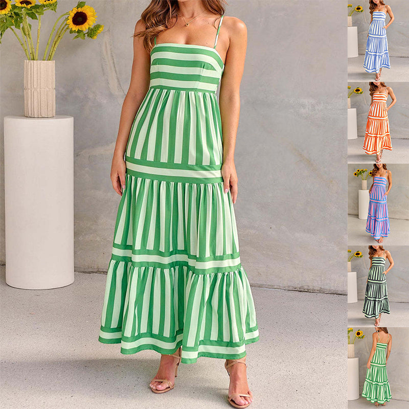 Vanessa – Striped Maxi Dress with Straps and Pockets for Beach Holidays