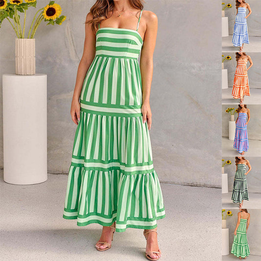Vanessa – Striped Maxi Dress with Straps and Pockets for Beach Holidays