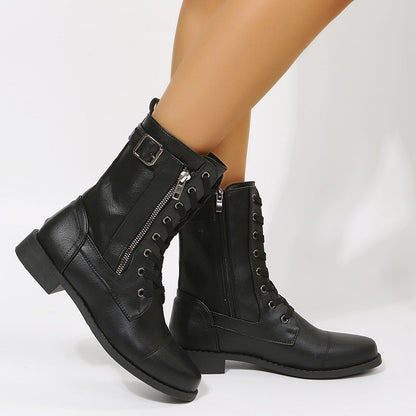 Lynda – Women's Lace-Up Ankle Boots with Side Zipper