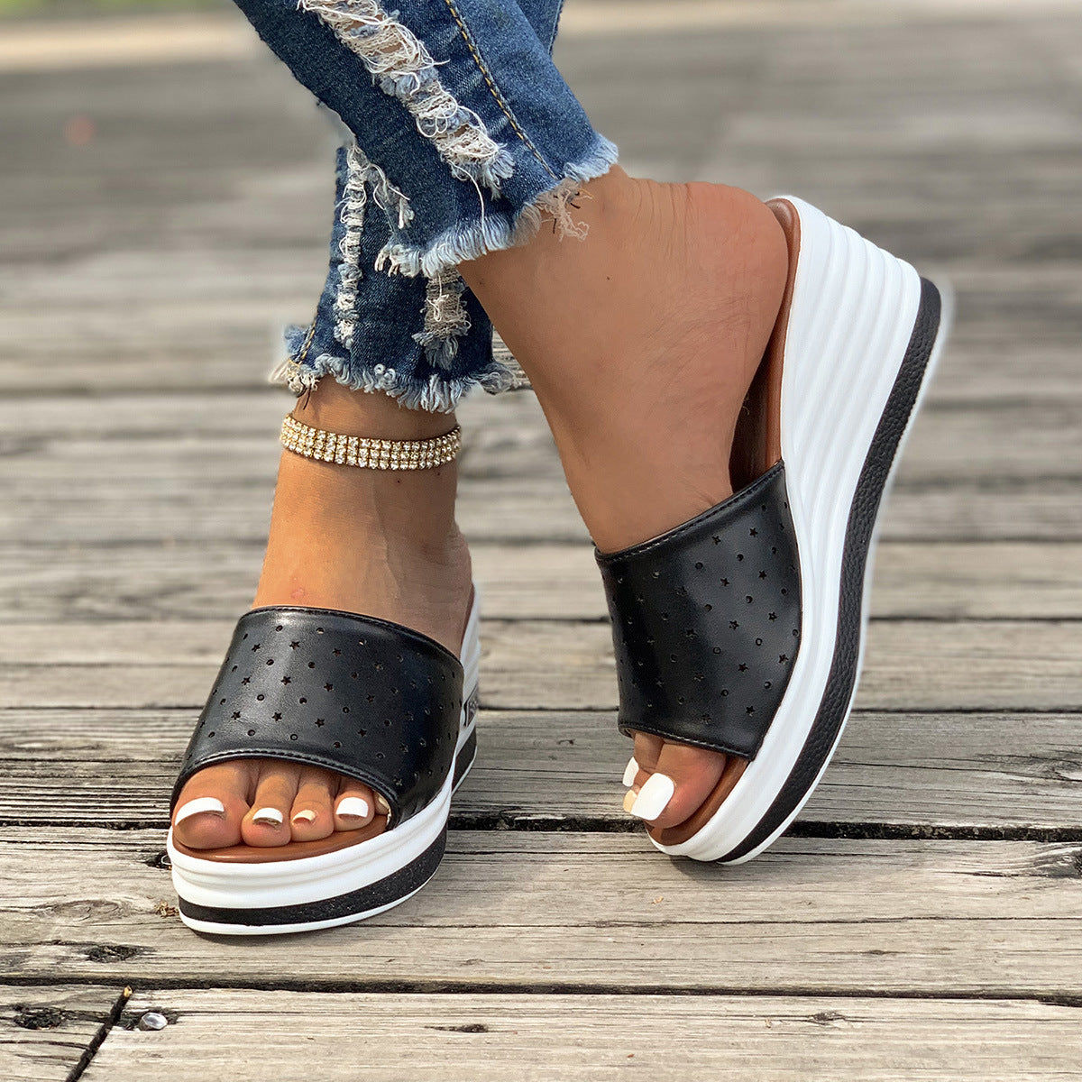 Rose – Summer Wedge Sandals with Peep-Toe Design