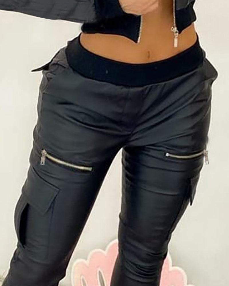 Sarah – Black Vegan Leather Pants with Tie Closure