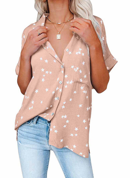 Lucy – Short V-Neck T-Shirt with Star Pattern
