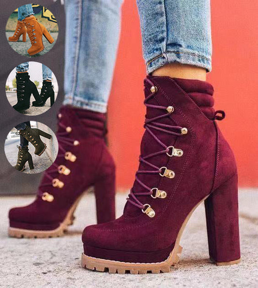 Alison – Fashionable Lace-Up Ankle Boots with Round Toe