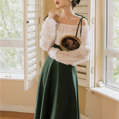 Jessie – Elegant Long-Sleeve Top with Suspender Skirt
