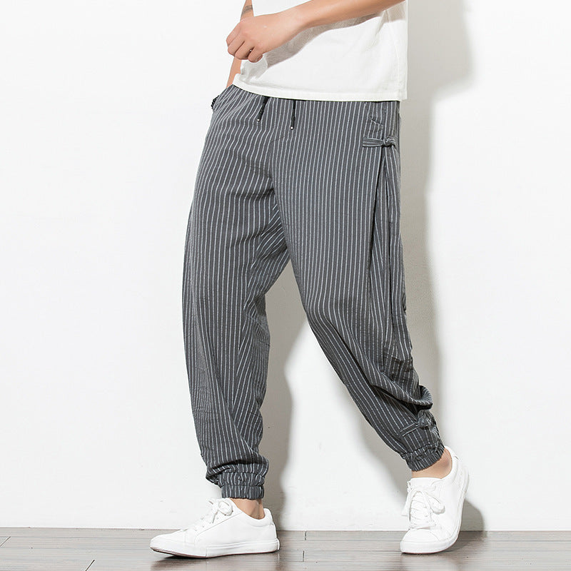 Patrick – Comfortable Harem Pants in Breathable Cotton and Linen with Disc Buckle in Oversize
