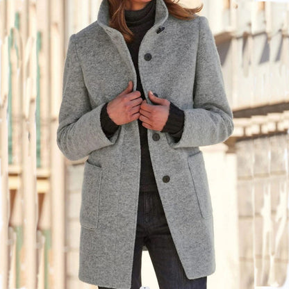 Charlotte – Women's Wool Coat with Stand Collar and Pockets