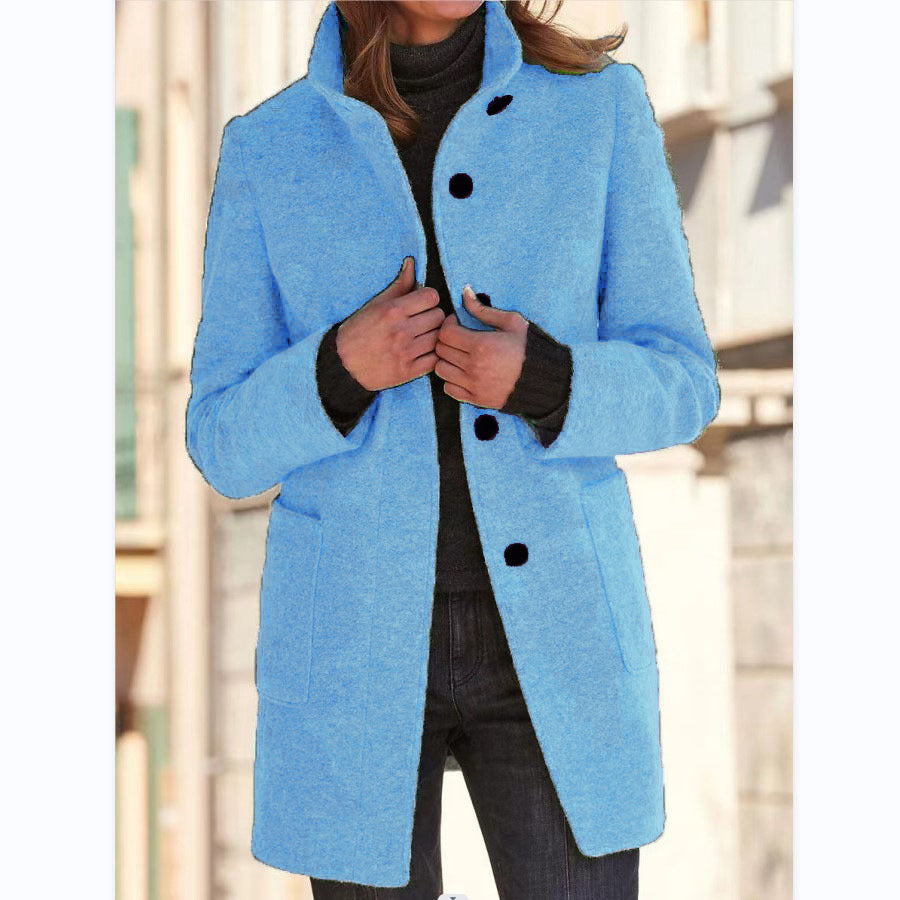 Charlotte – Women's Wool Coat with Stand Collar and Pockets