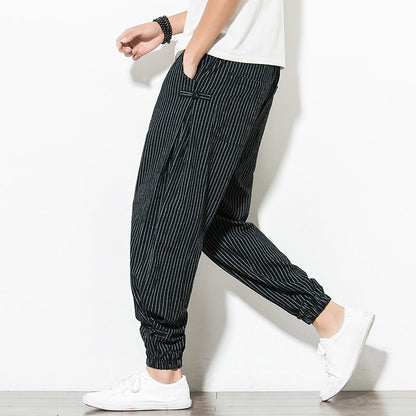 Patrick – Comfortable Harem Pants in Breathable Cotton and Linen with Disc Buckle in Oversize