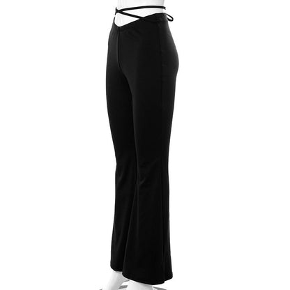 Kathryn – V-Shaped Cropped Flared Track Pants with Cross Straps
